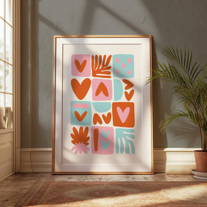 Premium Poster of Colorful Abstract Heart and Leaf Shapes Art Posters