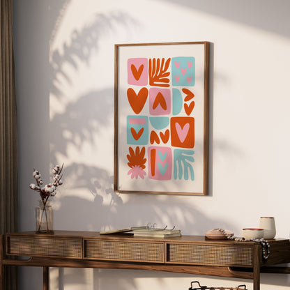 Premium Poster of Colorful Abstract Heart and Leaf Shapes Art Posters