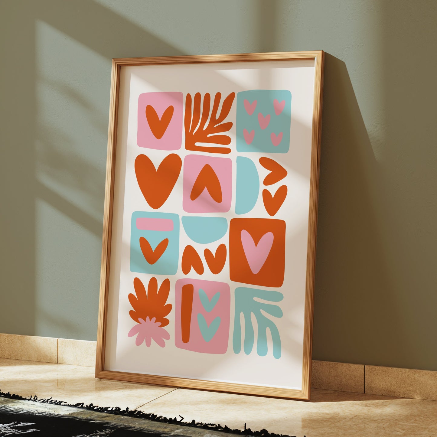 Premium Poster of Colorful Abstract Heart and Leaf Shapes Art Posters