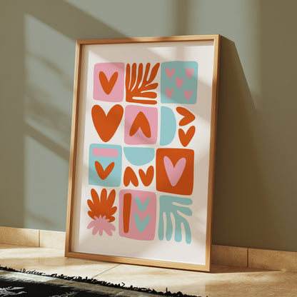 Premium Poster of Colorful Abstract Heart and Leaf Shapes Art Posters