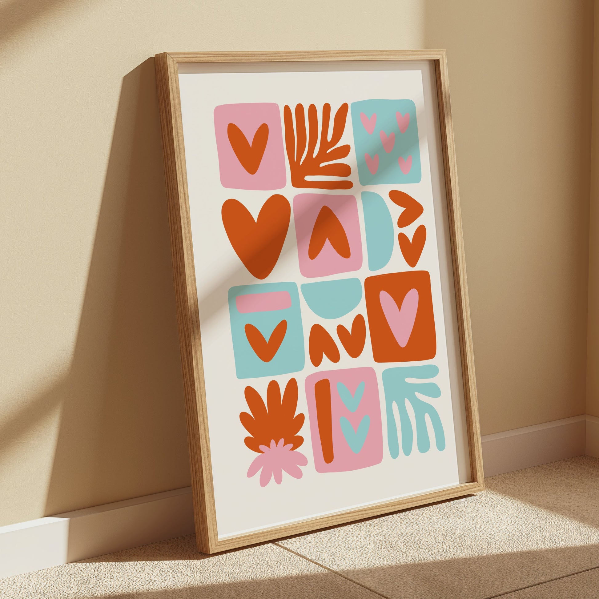 Premium Poster of Colorful Abstract Heart and Leaf Shapes Art Posters