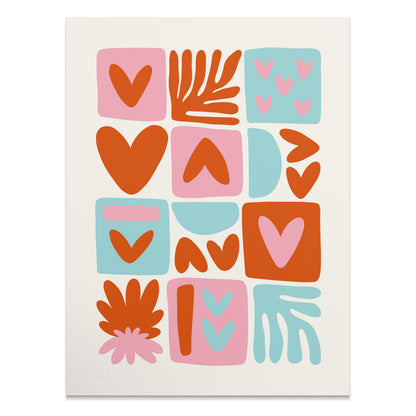 Premium Poster of Colorful Abstract Heart and Leaf Shapes Art Posters