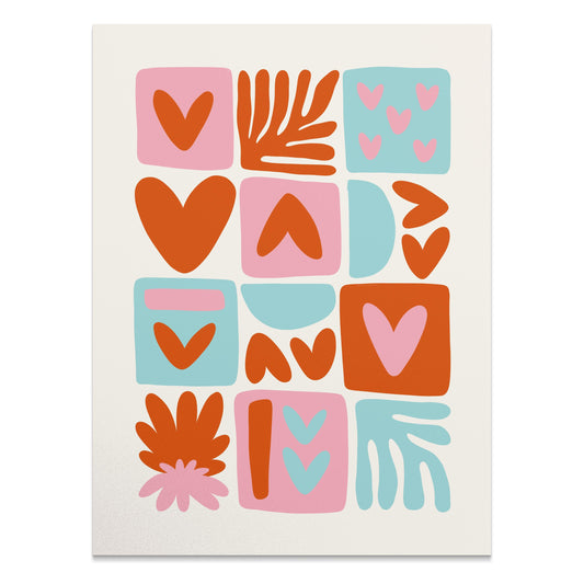 Premium Poster of Colorful Abstract Heart and Leaf Shapes Art Posters
