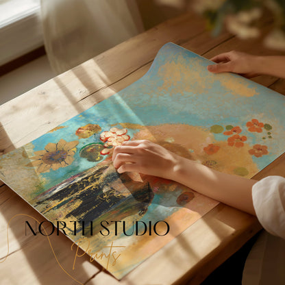 Premium Poster of Colorful Abstract Portrait with Floral Accents Posters