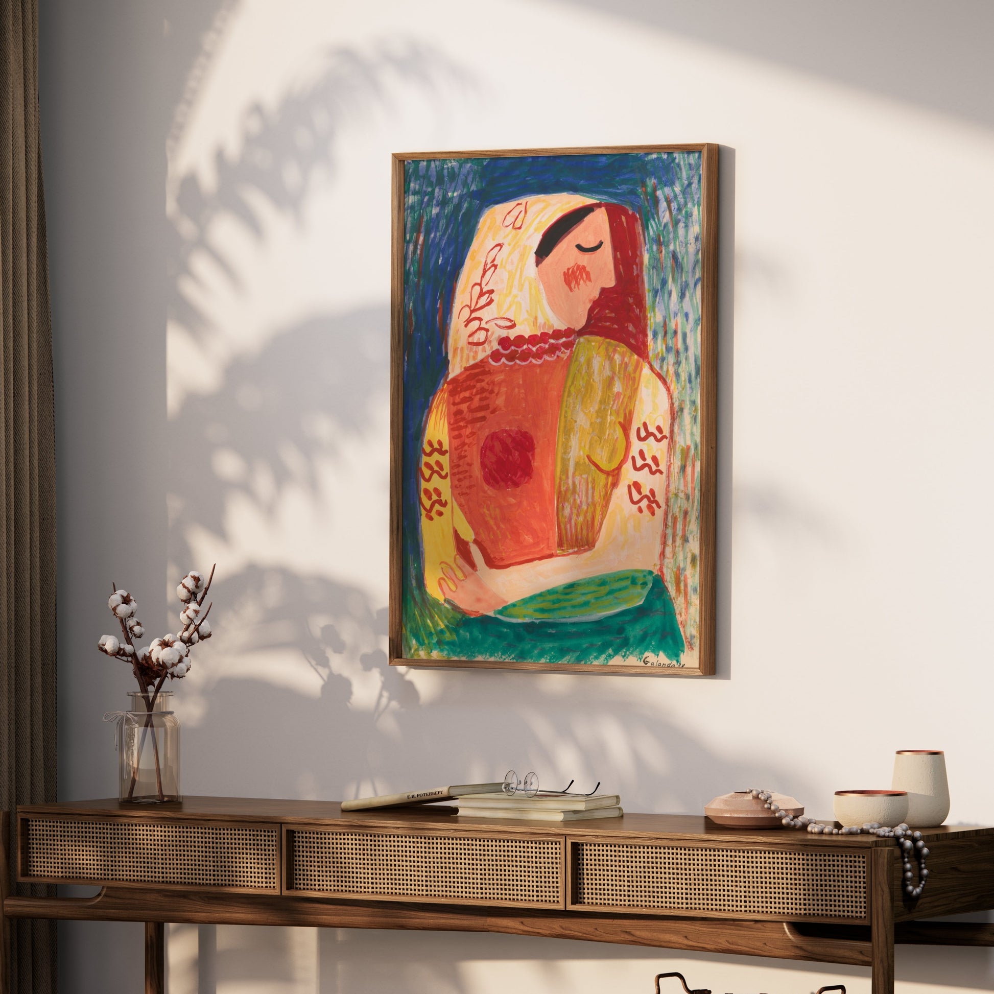 Premium Poster of Colorful Abstract Woman with Geometric Embrace Posters