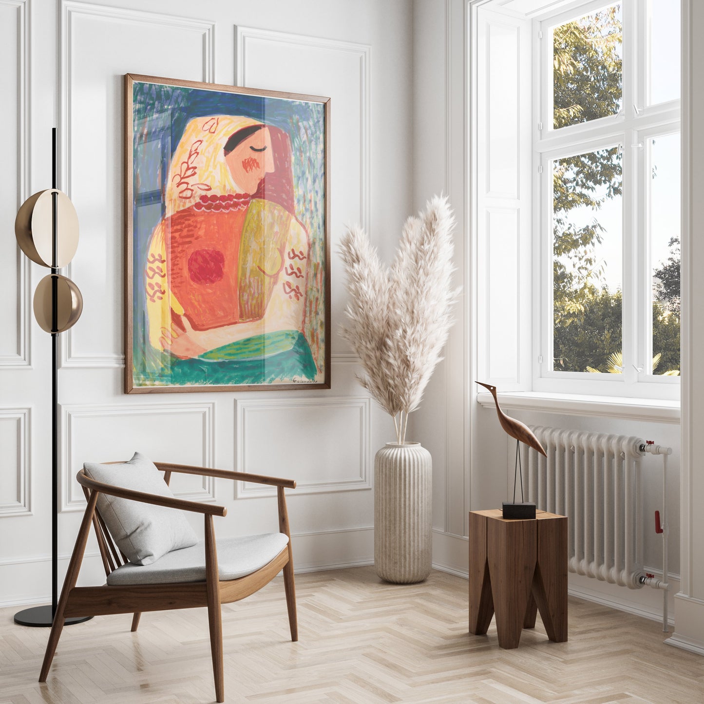 Premium Poster of Colorful Abstract Woman with Geometric Embrace Posters