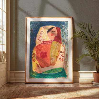 Premium Poster of Colorful Abstract Woman with Geometric Embrace Posters