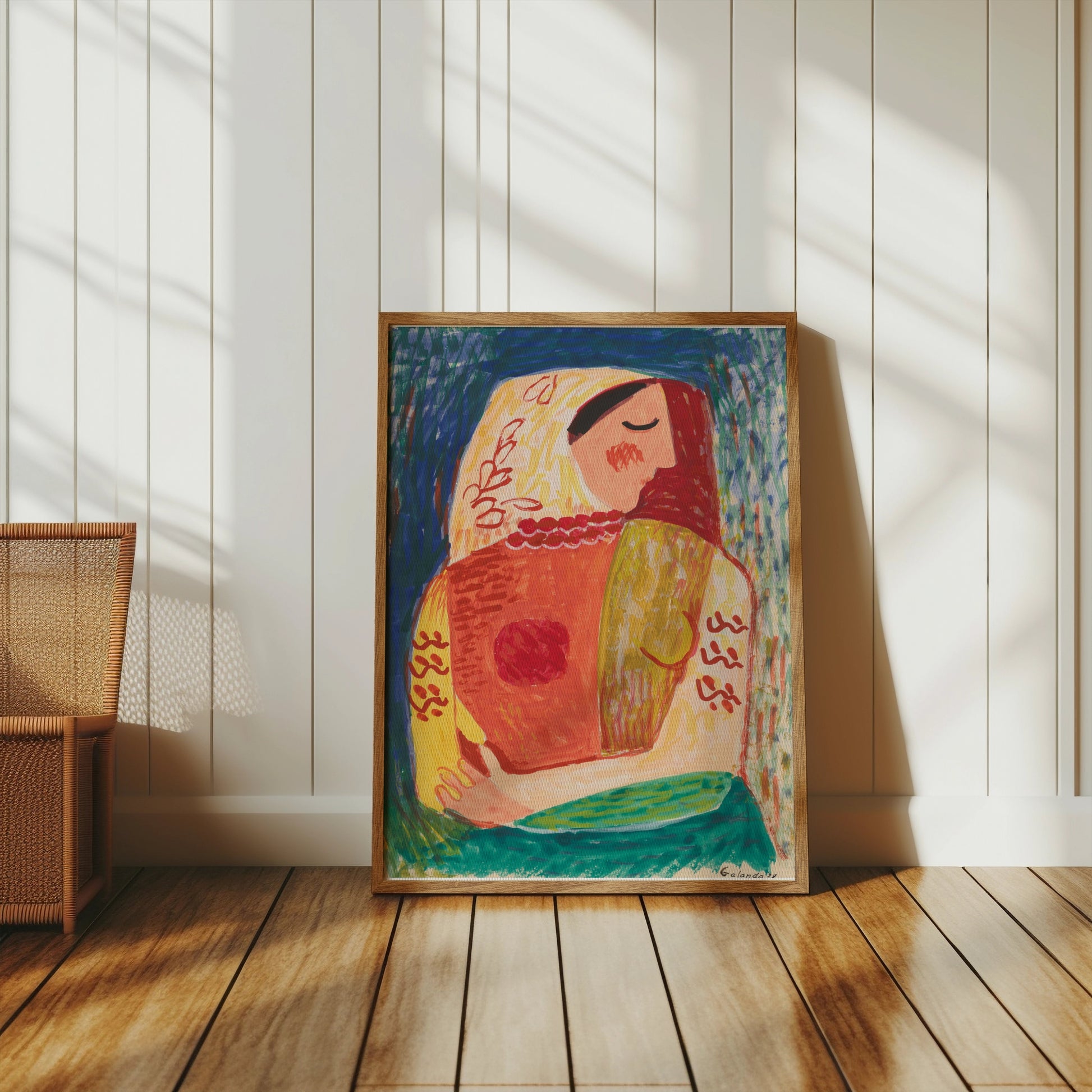 Premium Poster of Colorful Abstract Woman with Geometric Embrace Posters