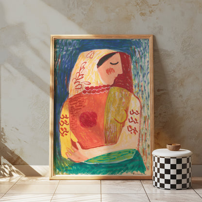 Premium Poster of Colorful Abstract Woman with Geometric Embrace Posters