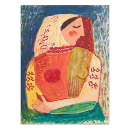 Premium Poster of Colorful Abstract Woman with Geometric Embrace Posters