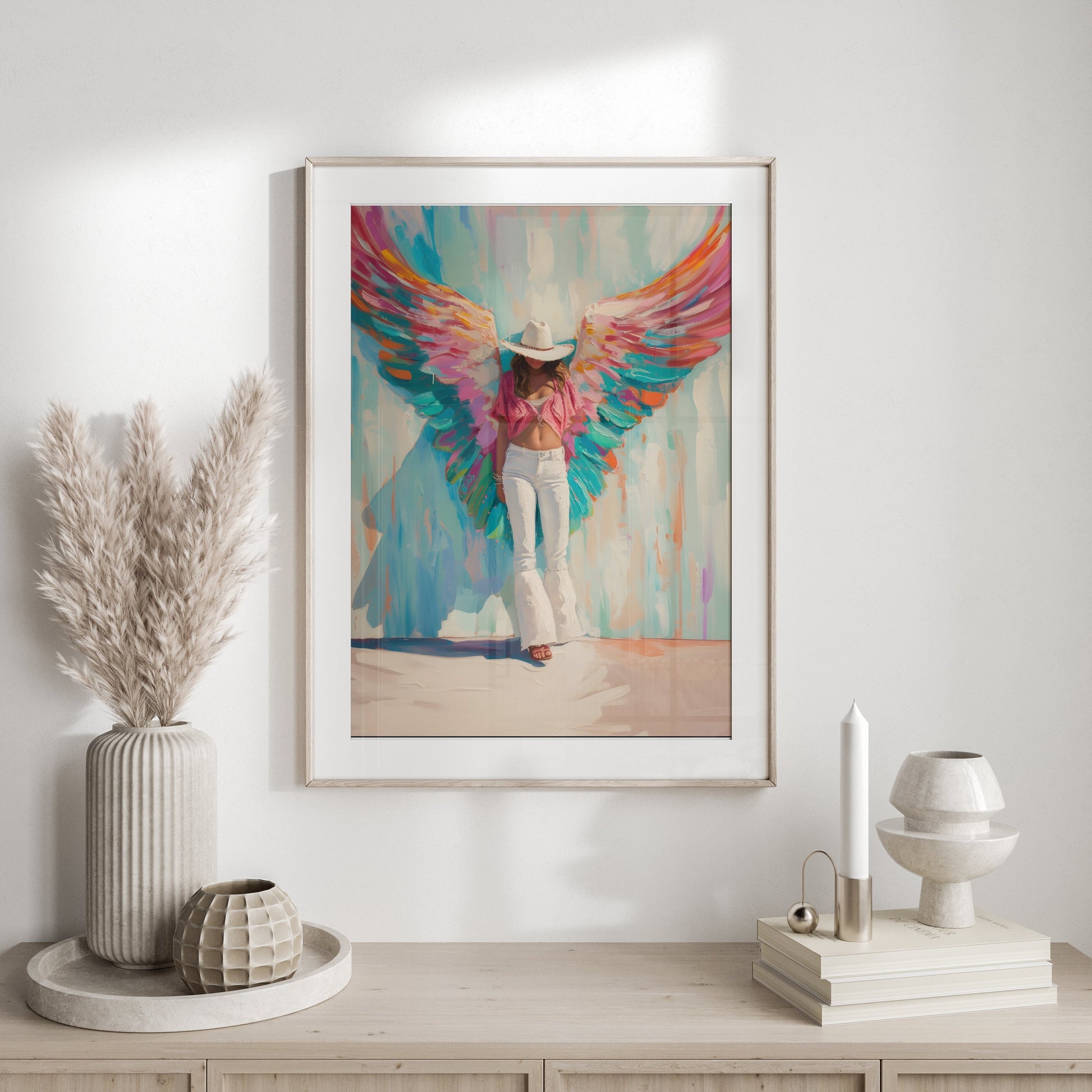 Premium Poster of Colorful Artistic Woman with Angel Wings Posters