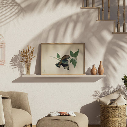 Premium Poster of Colorful Bird with Green Leaves Botanical Posters