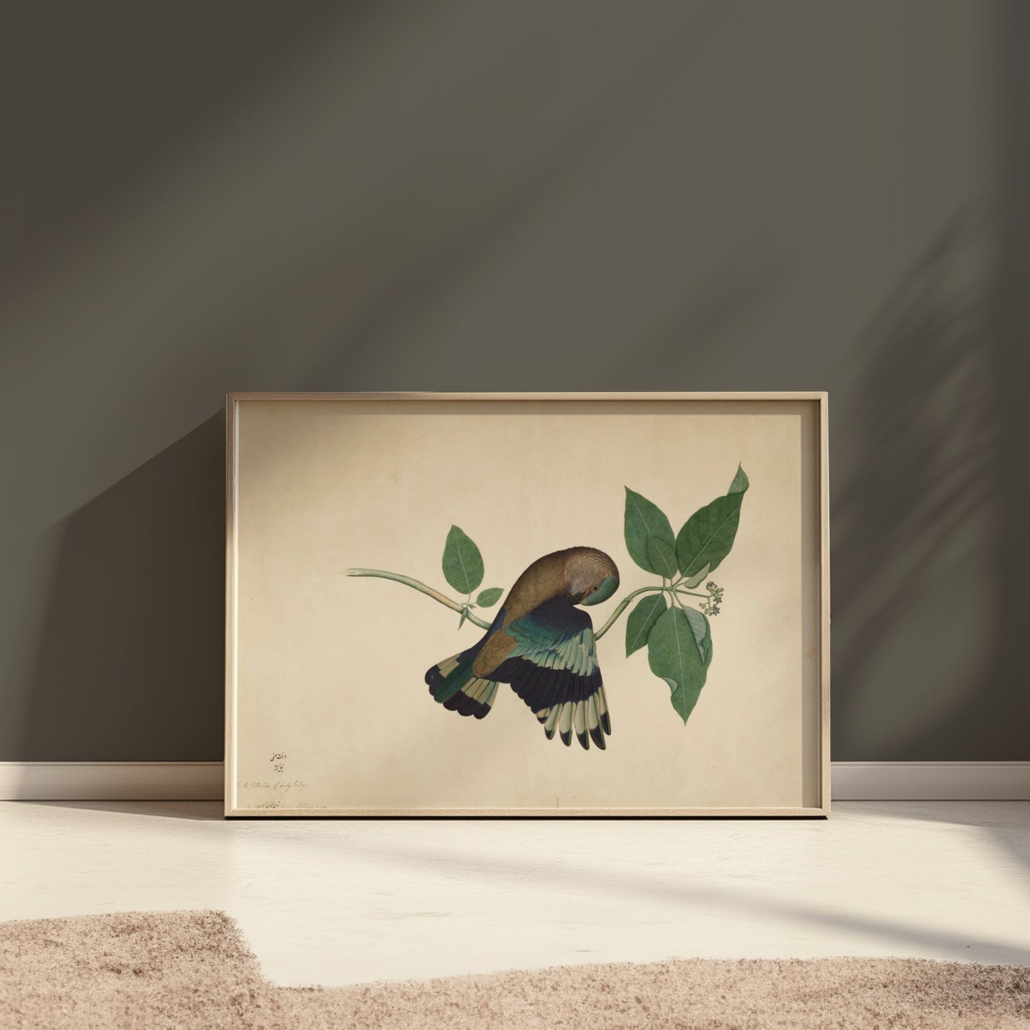 Premium Poster of Colorful Bird with Green Leaves Botanical Posters