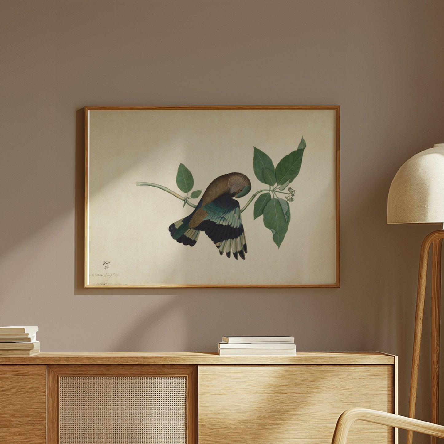 Premium Poster of Colorful Bird with Green Leaves Botanical Posters