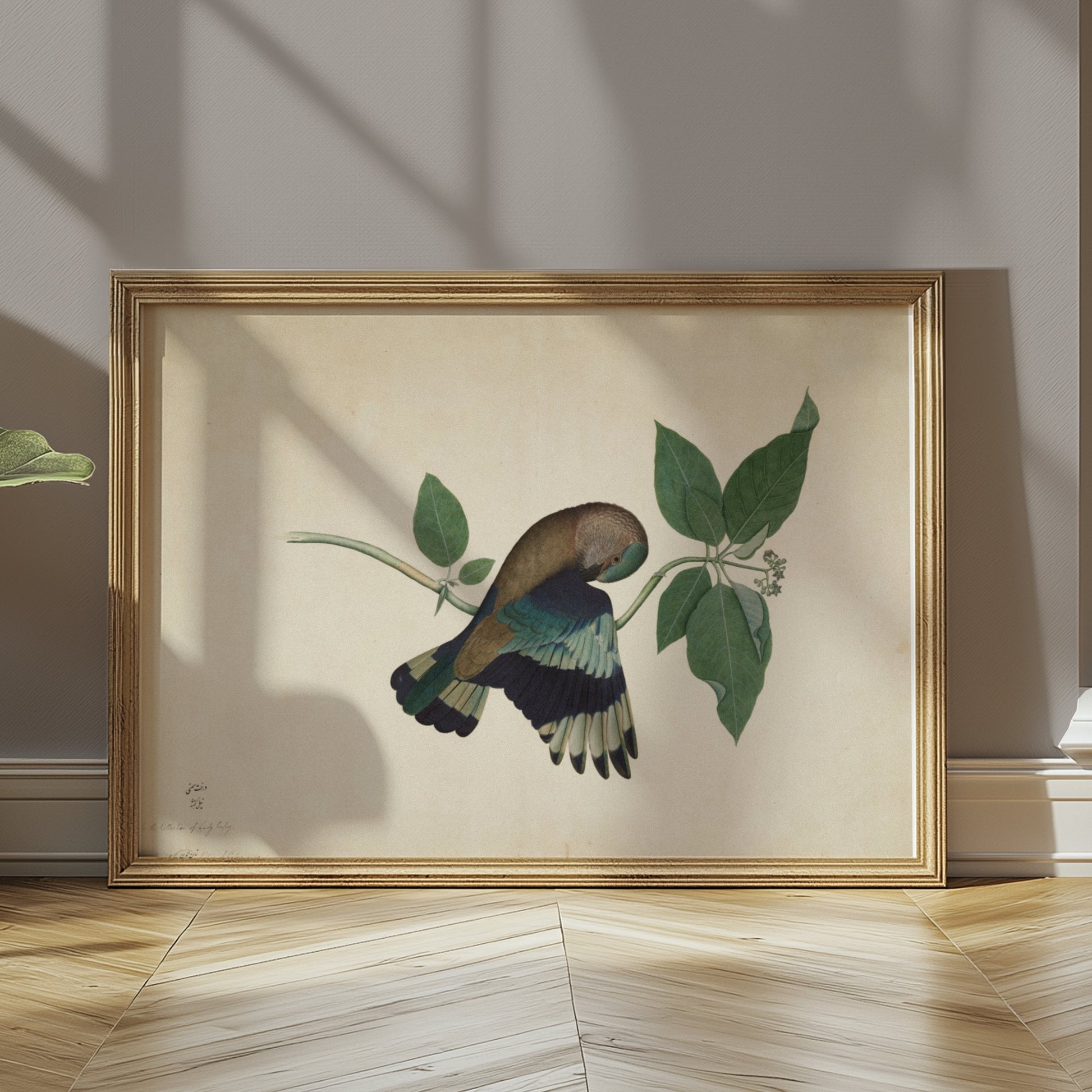 Premium Poster of Colorful Bird with Green Leaves Botanical Posters