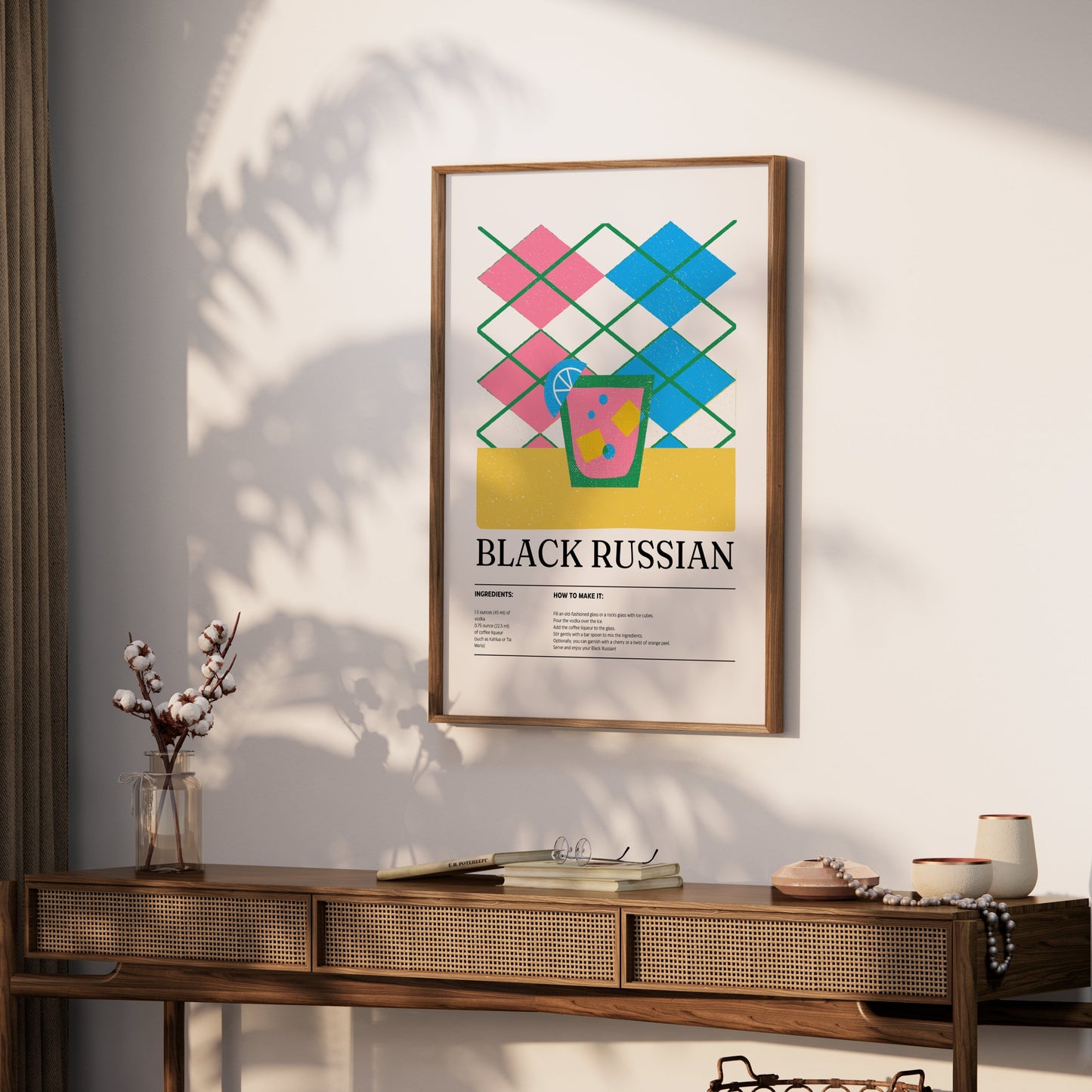 Premium Poster of Colorful Black Russian Cocktail Recipe Art Posters