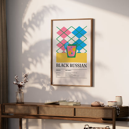 Premium Poster of Colorful Black Russian Cocktail Recipe Art Posters