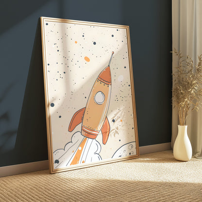 Premium Poster of Colorful Childrens Illustration of Rocket Posters