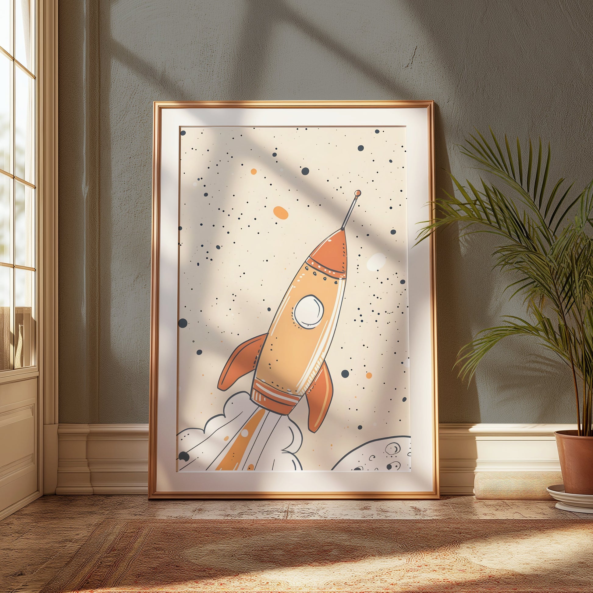 Premium Poster of Colorful Childrens Illustration of Rocket Posters