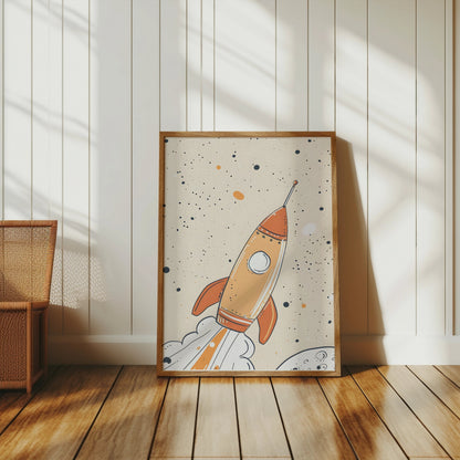 Premium Poster of Colorful Childrens Illustration of Rocket Posters