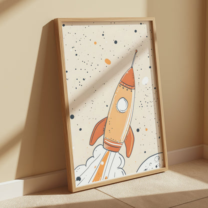 Premium Poster of Colorful Childrens Illustration of Rocket Posters