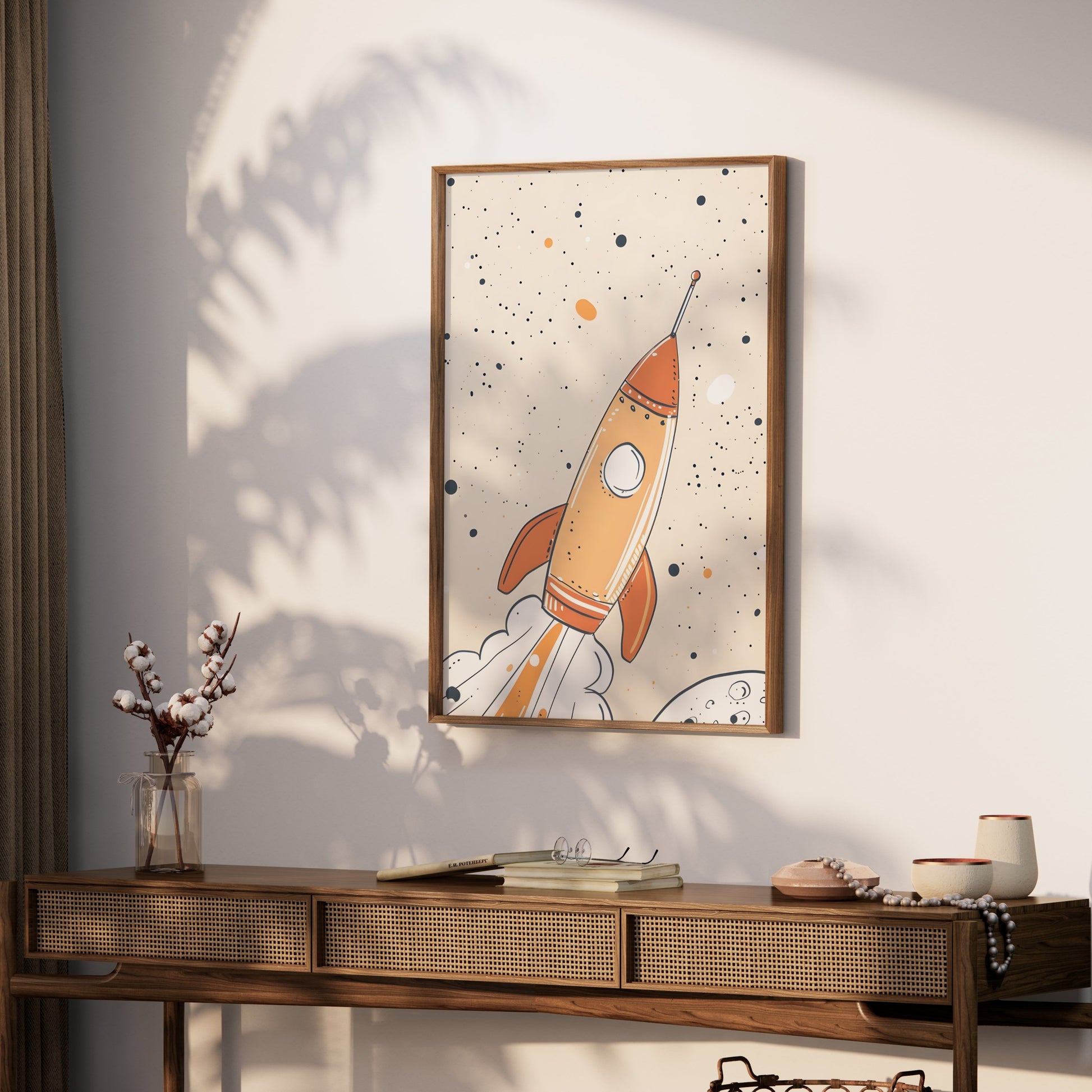 Premium Poster of Colorful Childrens Illustration of Rocket Posters