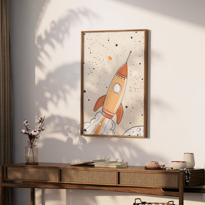 Premium Poster of Colorful Childrens Illustration of Rocket Posters