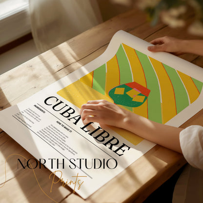 Premium Poster of Colorful Cuba Libre Recipe Cocktail Art Posters
