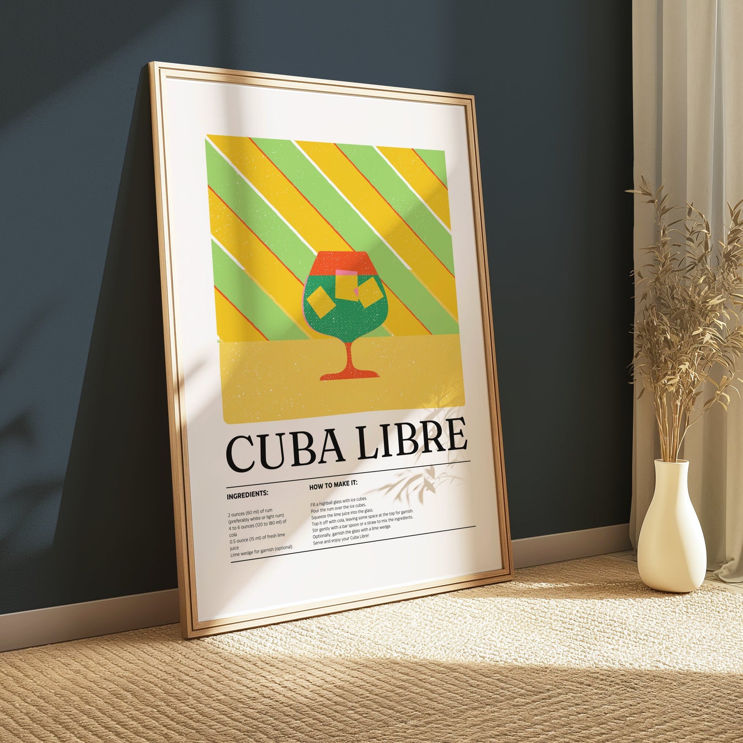 Premium Poster of Colorful Cuba Libre Recipe Cocktail Art Posters