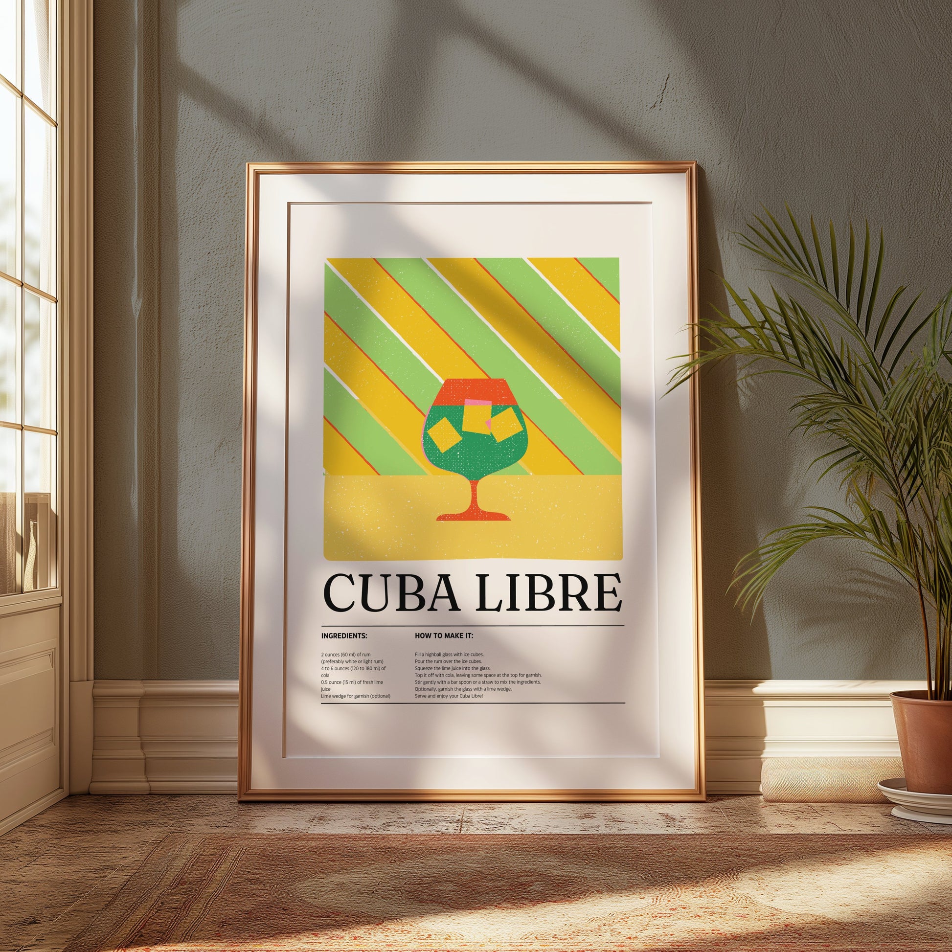 Premium Poster of Colorful Cuba Libre Recipe Cocktail Art Posters