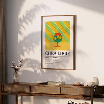 Premium Poster of Colorful Cuba Libre Recipe Cocktail Art Posters