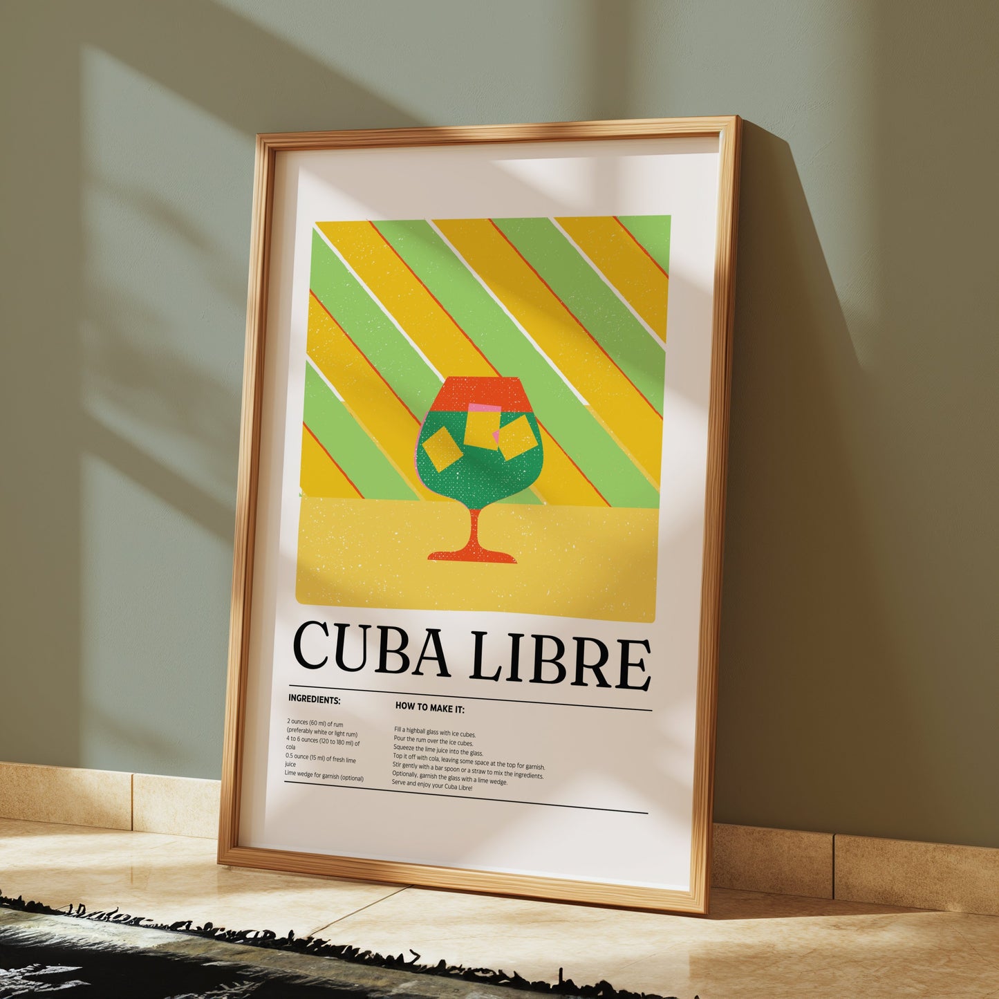 Premium Poster of Colorful Cuba Libre Recipe Cocktail Art Posters