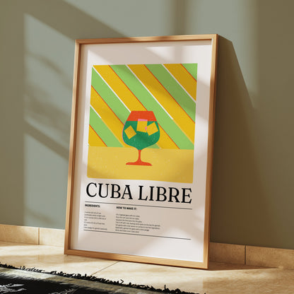 Premium Poster of Colorful Cuba Libre Recipe Cocktail Art Posters