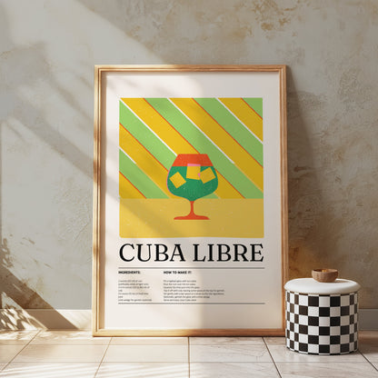 Premium Poster of Colorful Cuba Libre Recipe Cocktail Art Posters