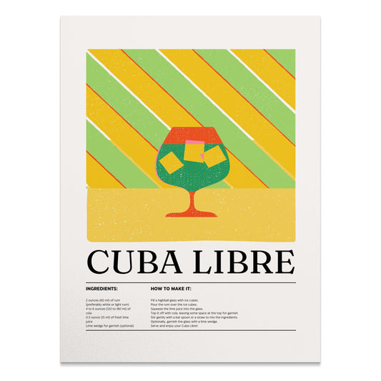Premium Poster of Colorful Cuba Libre Recipe Cocktail Art Posters