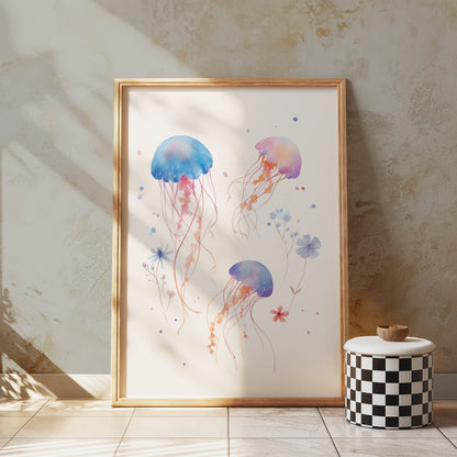 Premium Poster of Colorful Floating Jellyfish Art Illustration Posters