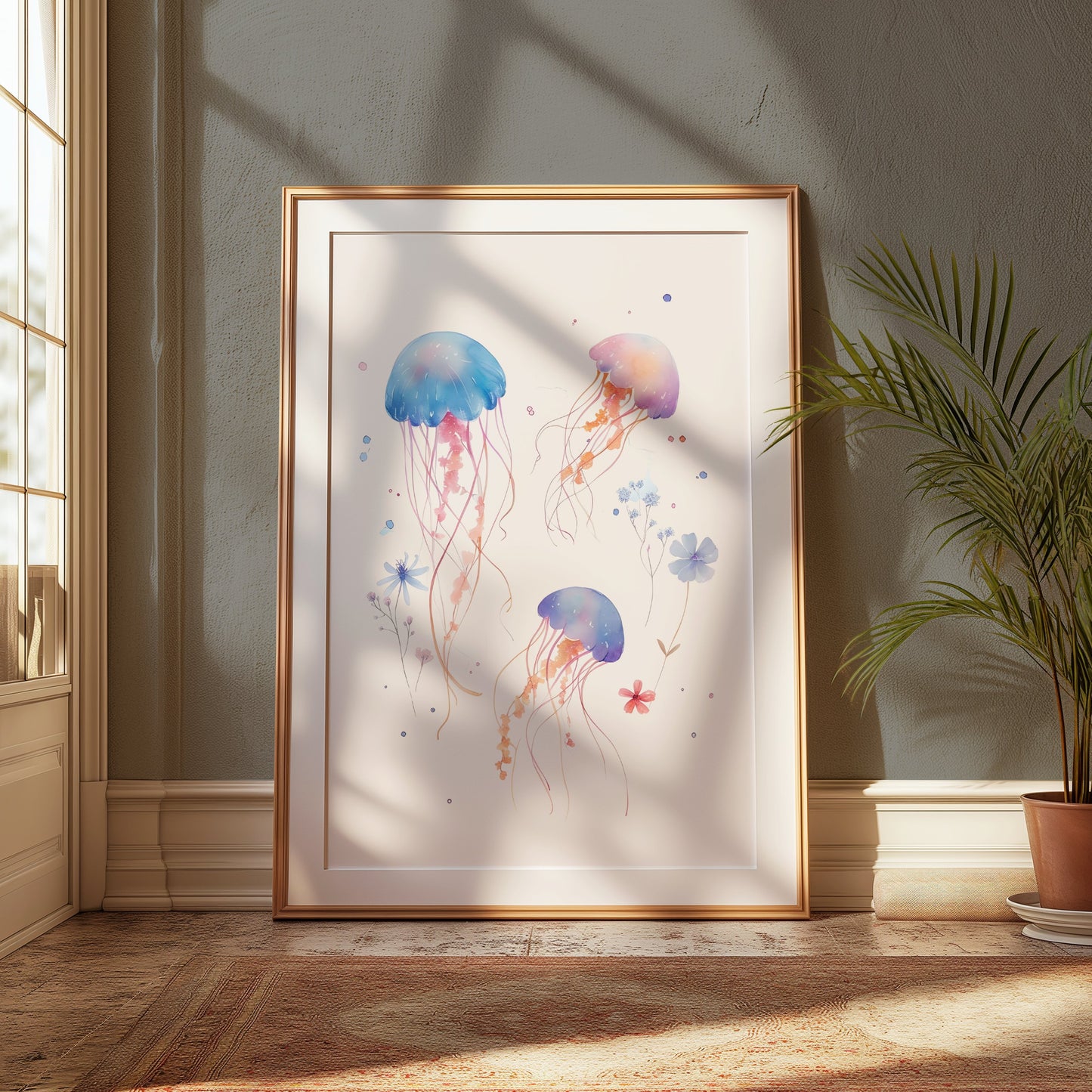 Premium Poster of Colorful Floating Jellyfish Art Illustration Posters