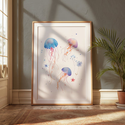 Premium Poster of Colorful Floating Jellyfish Art Illustration Posters