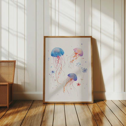 Premium Poster of Colorful Floating Jellyfish Art Illustration Posters