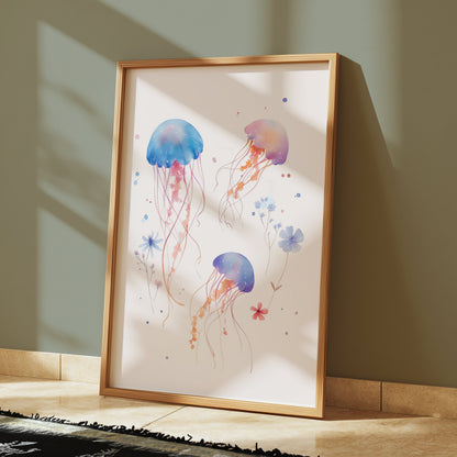 Premium Poster of Colorful Floating Jellyfish Art Illustration Posters