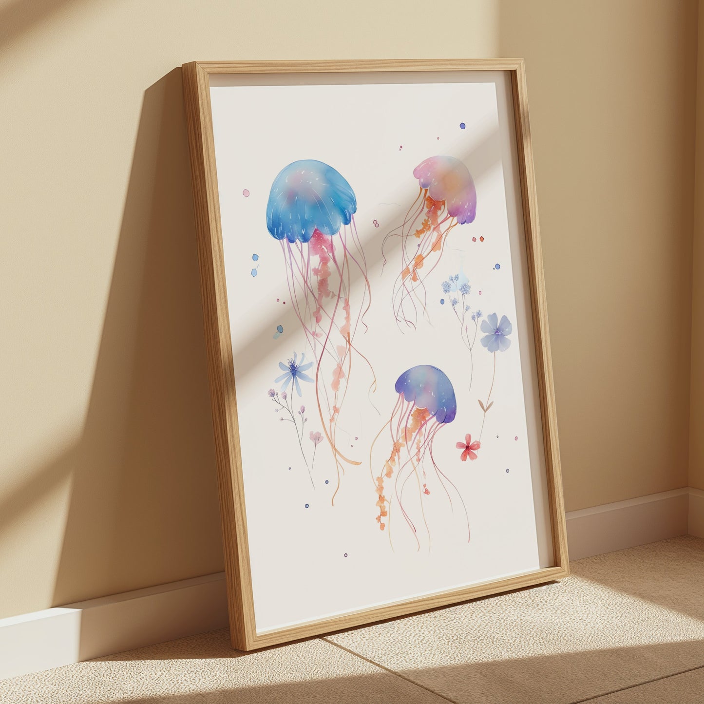 Premium Poster of Colorful Floating Jellyfish Art Illustration Posters
