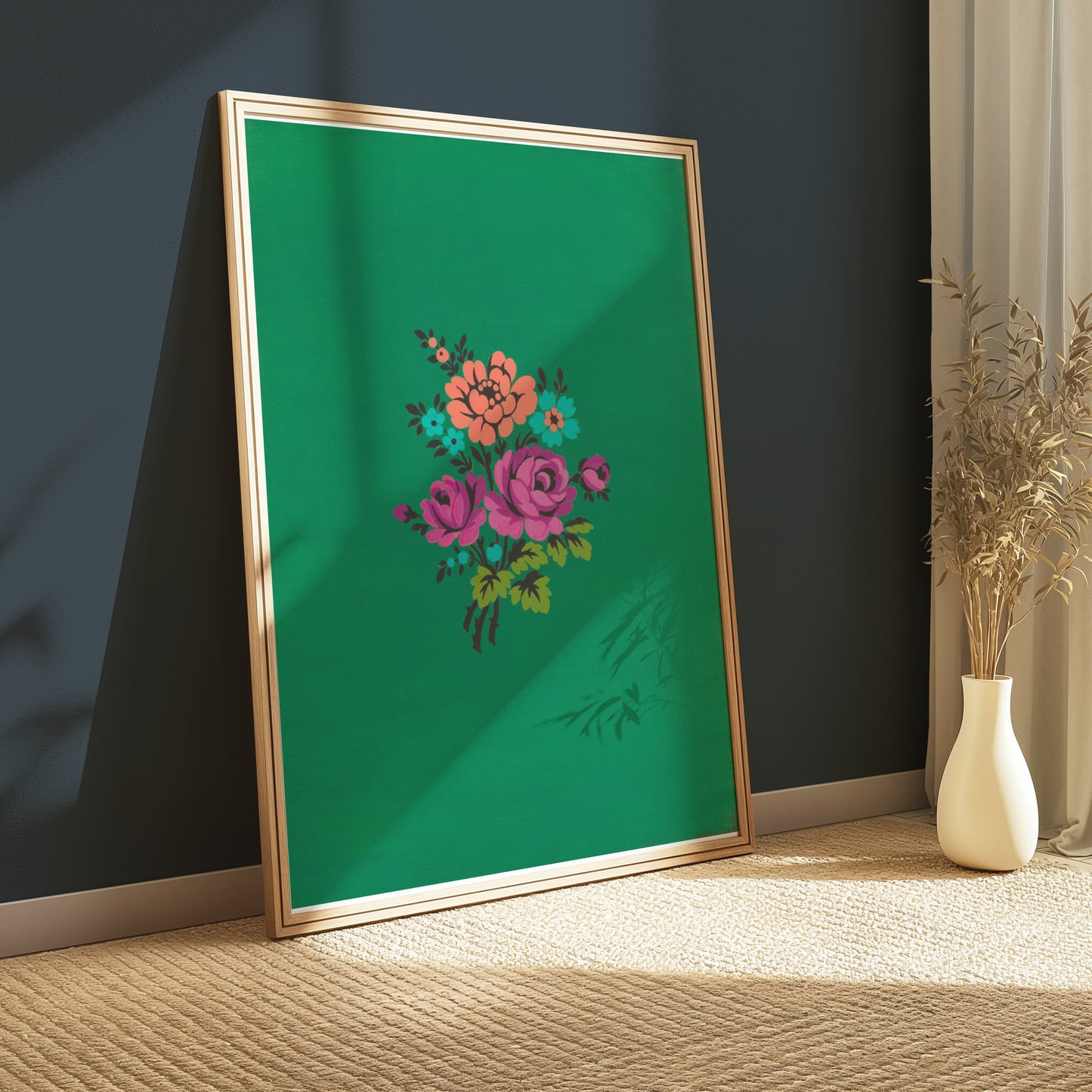 Premium Poster of Colorful Floral Bouquet on Green Background Posters