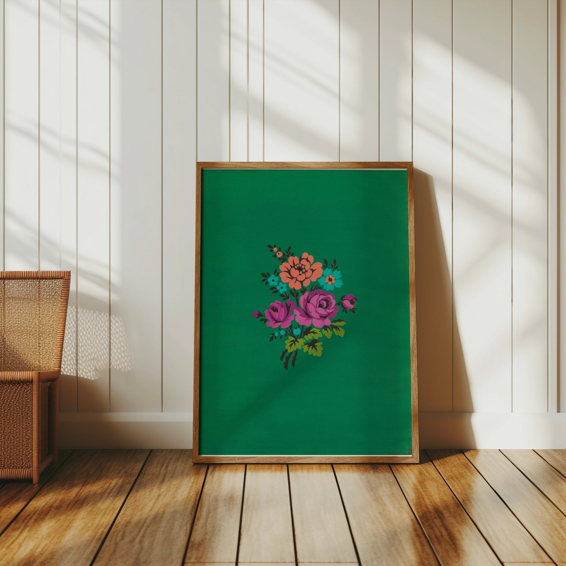Premium Poster of Colorful Floral Bouquet on Green Background Posters