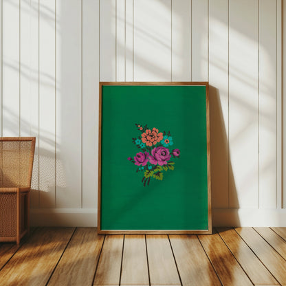 Premium Poster of Colorful Floral Bouquet on Green Background Posters