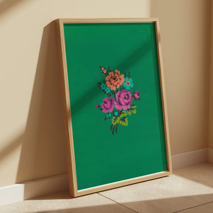 Premium Poster of Colorful Floral Bouquet on Green Background Posters