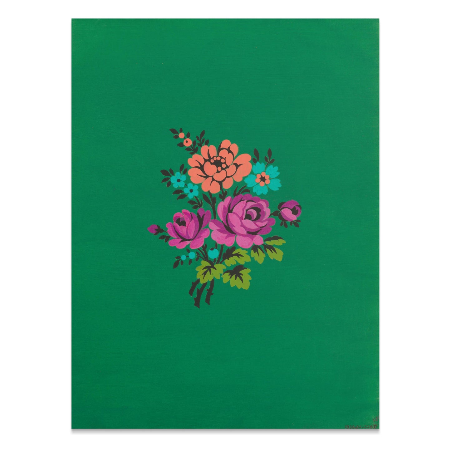 Premium Poster of Colorful Floral Bouquet on Green Background Posters