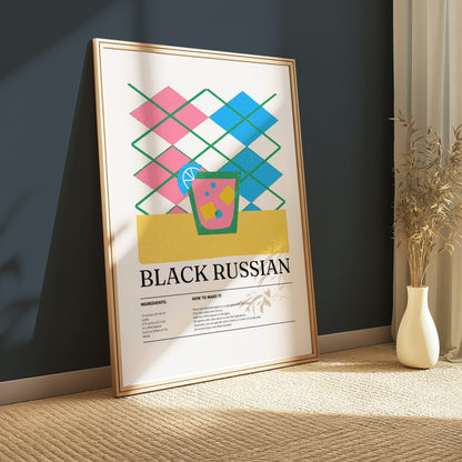 Premium Poster of Colorful Geometric Black Russian Cocktail Recipe Posters