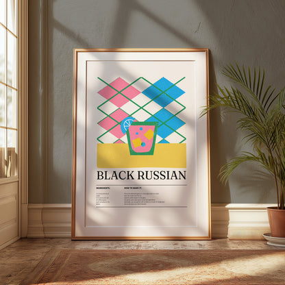Premium Poster of Colorful Geometric Black Russian Cocktail Recipe Posters