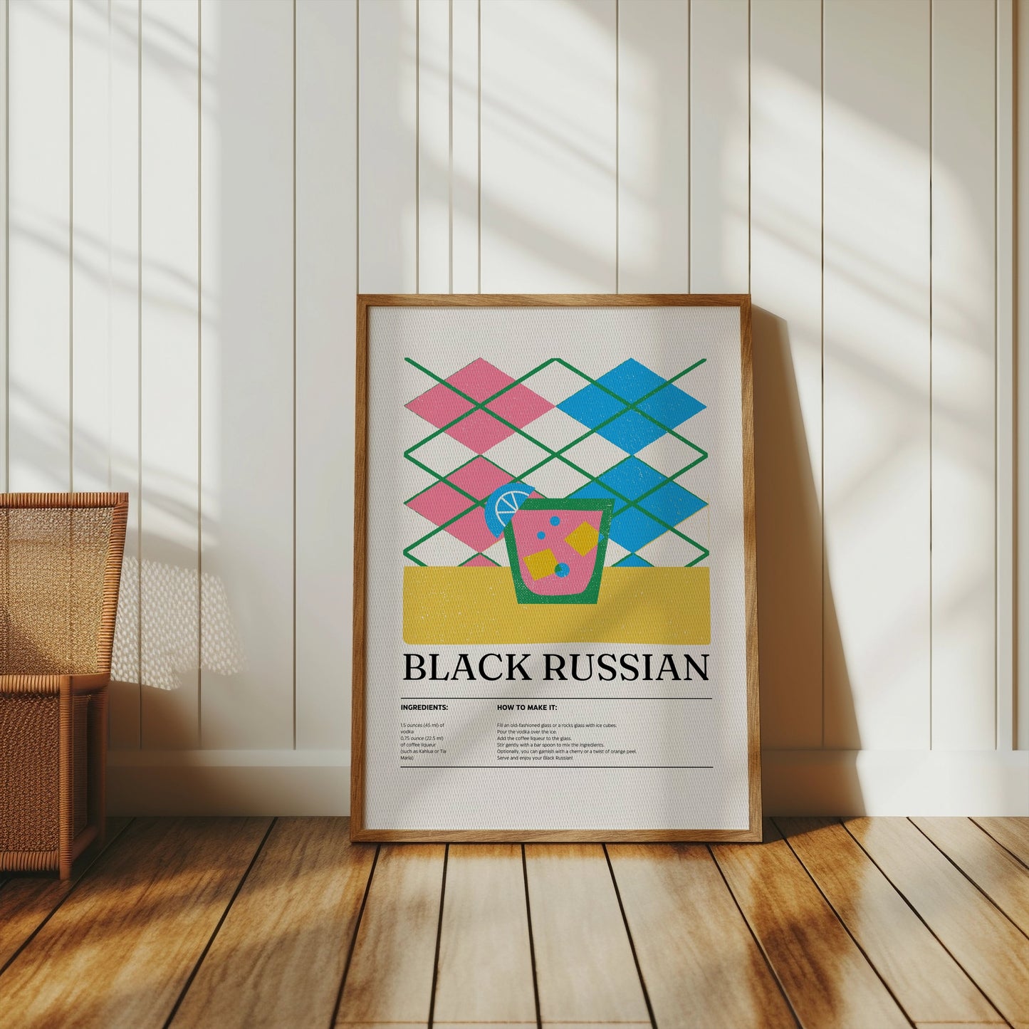 Premium Poster of Colorful Geometric Black Russian Cocktail Recipe Posters