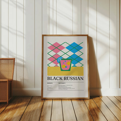 Premium Poster of Colorful Geometric Black Russian Cocktail Recipe Posters